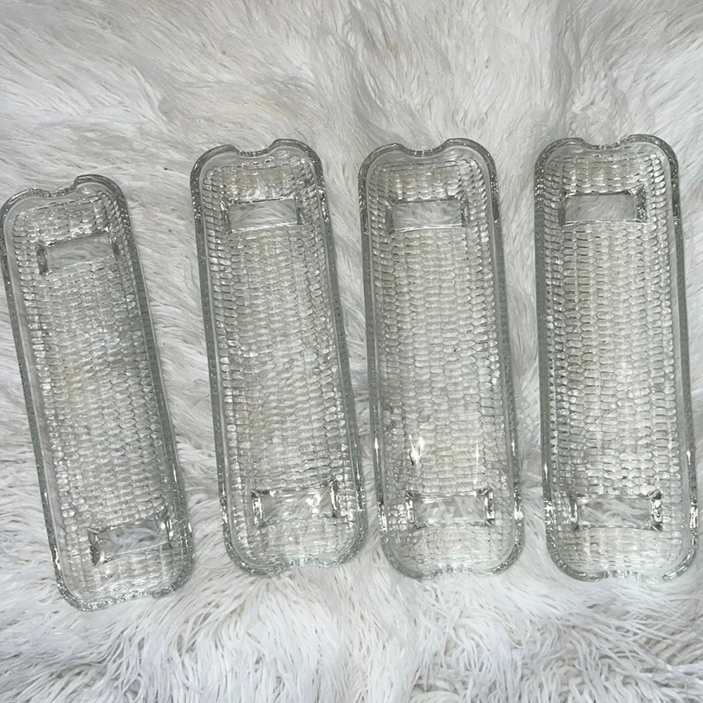 Set of 4 Corn on Cob Holders Clear Glass